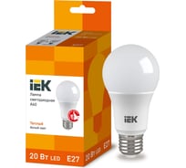 Лампа IEK LED, A60, 20вт, 230В, 3000К, E27 LLE-A60-20-230-30-E27 16459851