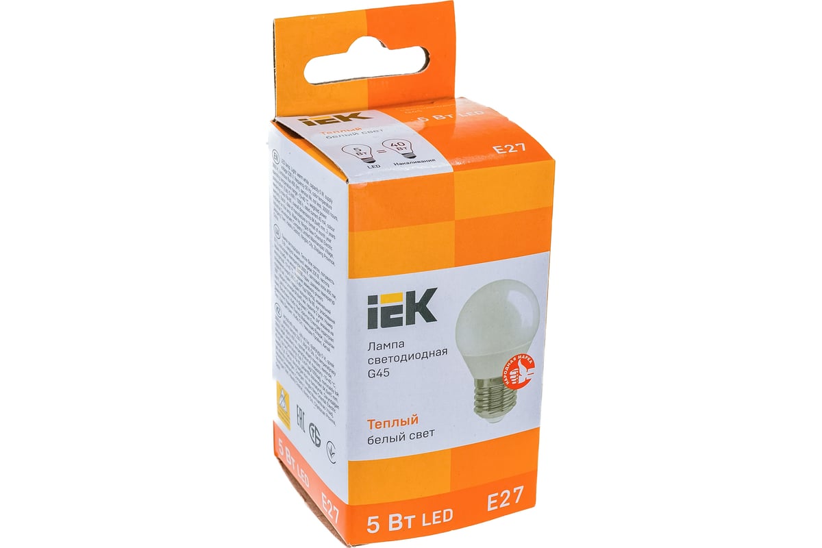 Лампа IEK LED, G45, шар, 5вт, 230В, 3000К, E27 LLE-G45-5-230-30-E27 .