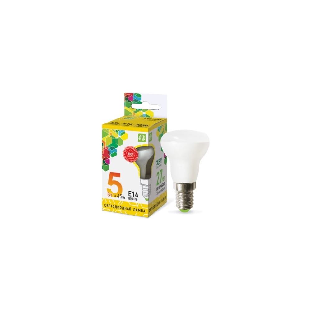 Светодиодная лампа ASD LED-R39-std 5Вт 230В Е14 3000К 450Лм ...