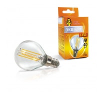 Светодиодная лампа ECOWATT P45, FL, 4(40)W, 2700K, E14, миньон, теплый белый свет, шарик, нитевидный, прозрачный 4606400206040