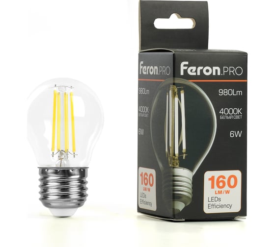 Лампа светодиодная FERON PRO LB-1706 Шарик E27 6W 175-265V 4000K, 51251 - выгодная цена, отзывы, характеристики, фото - купить в Москве и РФ