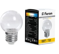 Светодиодная лампа FERON для белт лайта LB-37 Шарик прозрачный E27 1W 2700K 38119