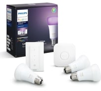 Набор из 3 цветных ламп, блока управления и диммера Philips Hue CA 9W A60 E27 set RUS 929002216825