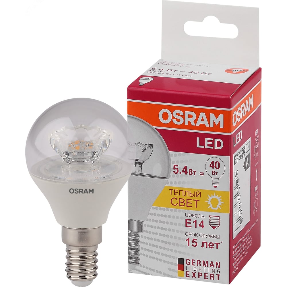 Лампа светодиодная OSRAM E14, P43, 5.4Вт