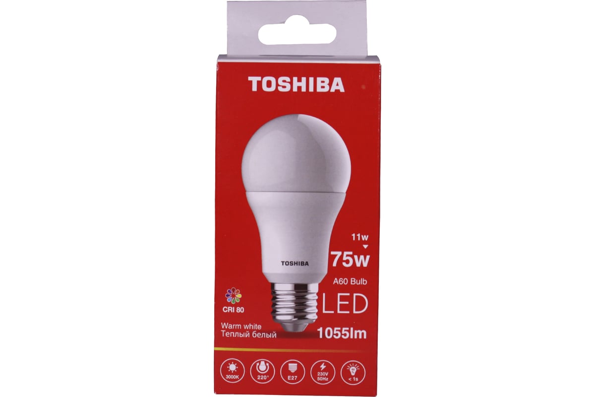 Светодиодная лампа TOSHIBA LED A60 груша 11W аналог 75Вт/1055Лм теплый свет  3000K цоколь стандартный Е27 драйвер IC 00101315949A - выгодная цена,  отзывы, характеристики, фото - купить в Москве и РФ