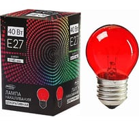 Лампа накаливания Luazon Lighthing E27, 40W, для белт лайта, красная, 220 В 3652878