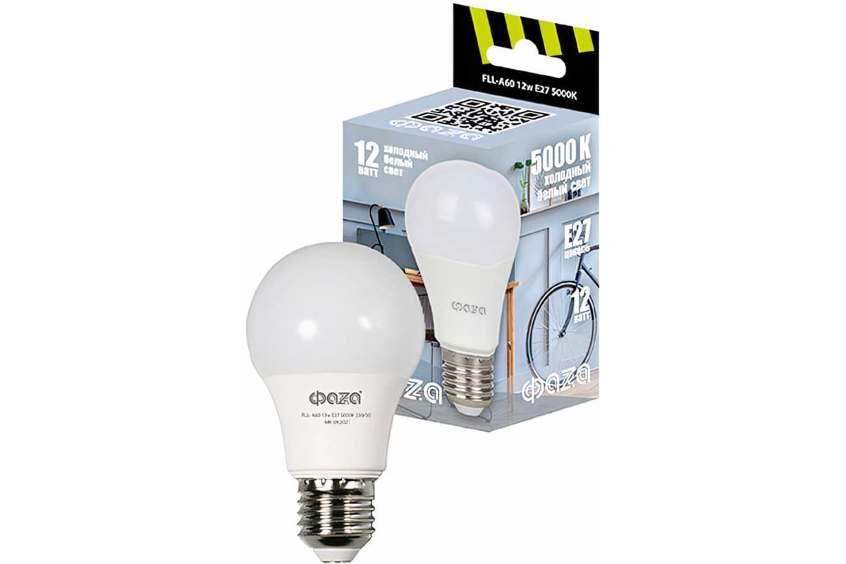 Светодиодная лампа ФАZА FLL-A60 12Вт E27 5000К 230В 50Гц 5038356 ...