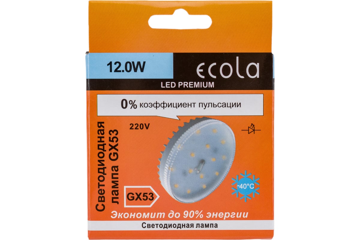 Светодиодная лампа Ecola GX53 LED Premium 12,0W Tablet 220V 6000K  прозрачная 27x75 T5SD12ELC