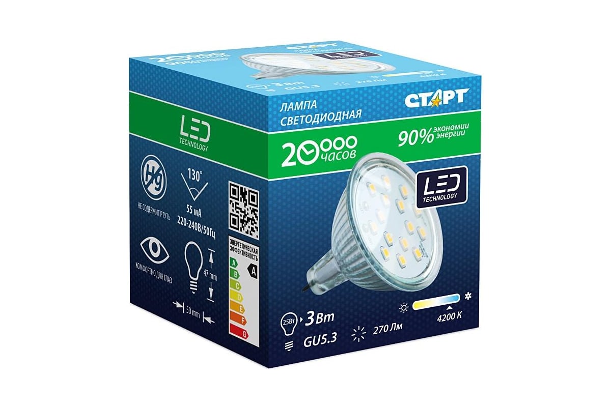 Светодиодная лампа точечного света СТАРТ LED JCDR GU5.3 5W42 - выгодная ...