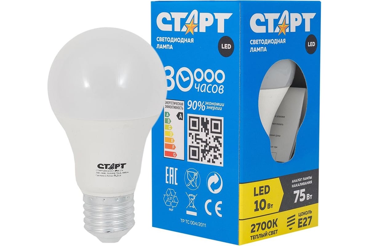 Светодиодная лампа в колбе лон СТАРТ LEDGLSE27 10W 27 - выгодная цена,  отзывы, характеристики, фото - купить в Москве и РФ