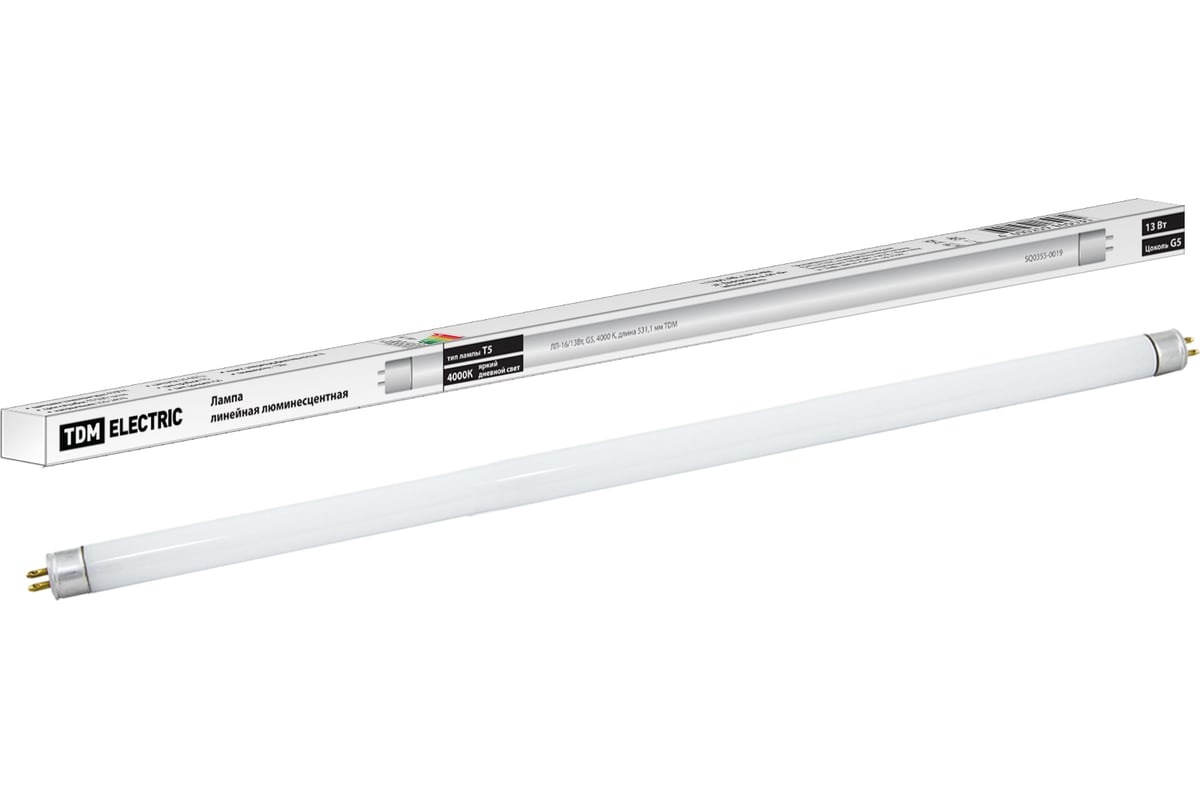 Люминесцентная линейная двухцокольная лампа TDM ЛЛ-16/13 Вт T5 4000 К ...