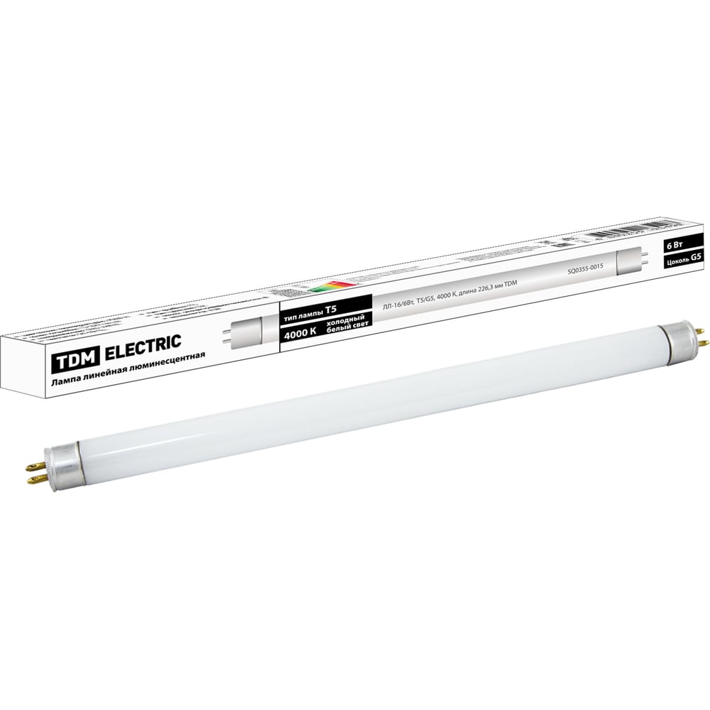 Люминесцентная линейная двухцокольная лампа TDM ЛЛ-16/6 Вт T5 4000 К ...