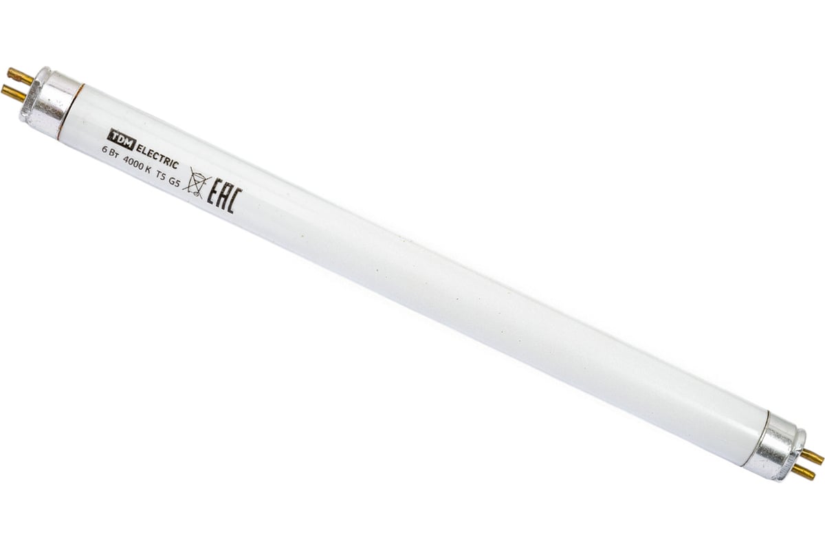 Люминесцентная линейная двухцокольная лампа TDM ЛЛ-16/6 Вт T5 4000 К ...