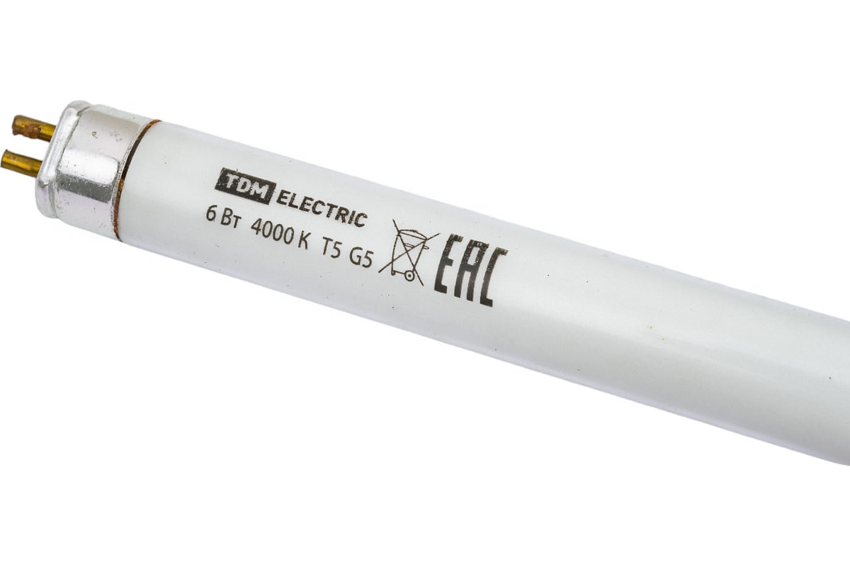 Люминесцентная линейная двухцокольная лампа TDM ЛЛ-16/6 Вт T5 4000 К ...