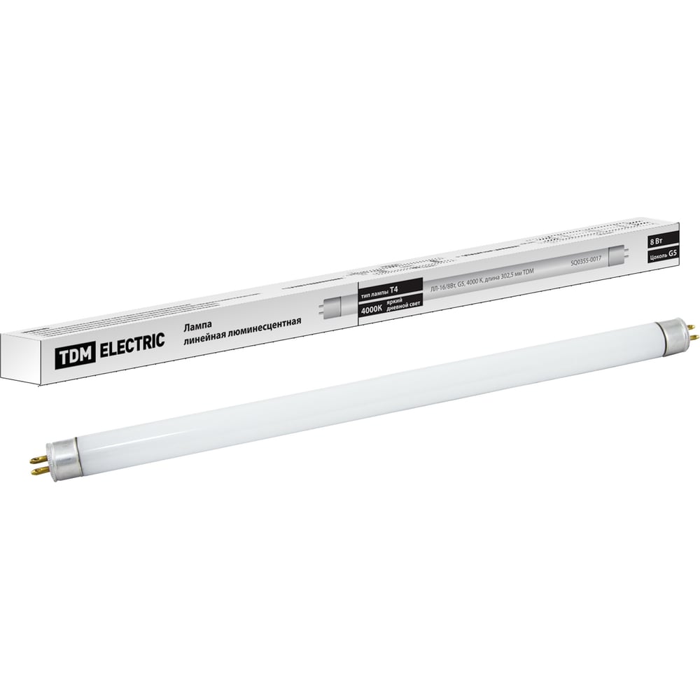 Люминесцентная линейная двухцокольная лампа TDM ЛЛ-16/8 Вт T5 4000 К ...