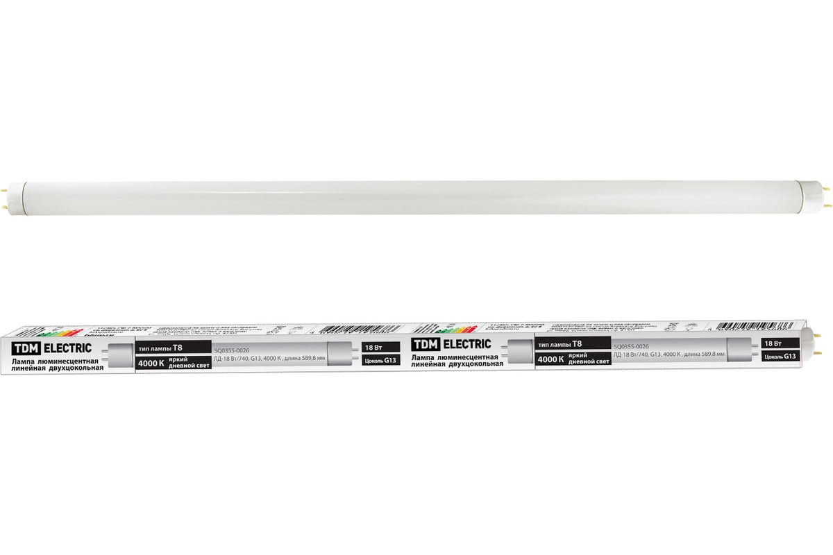 Лампа люминесцентная линейная TDM ЛД-18Вт/640 T8/G13 4000 К SQ0355-0026 ...