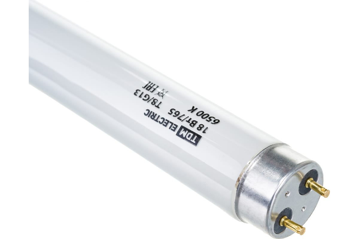 Люминесцентная линейная двухцокольная лампа TDM ЛДХ-18Вт/765 T8/G13 .