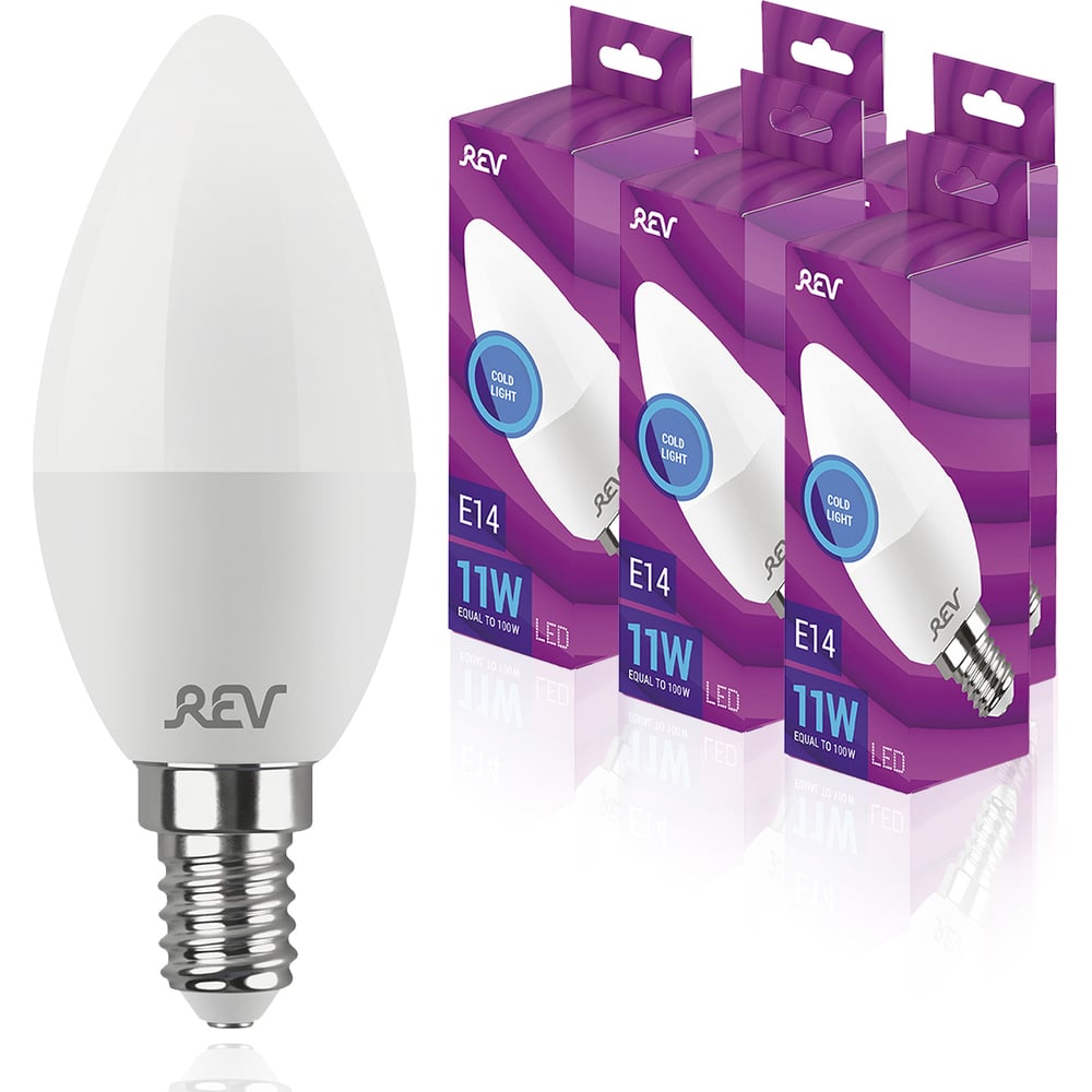 Светодиодная лампа REV свеча C37 11Вт E14 6500K 880Лм упаковка 5 шт .