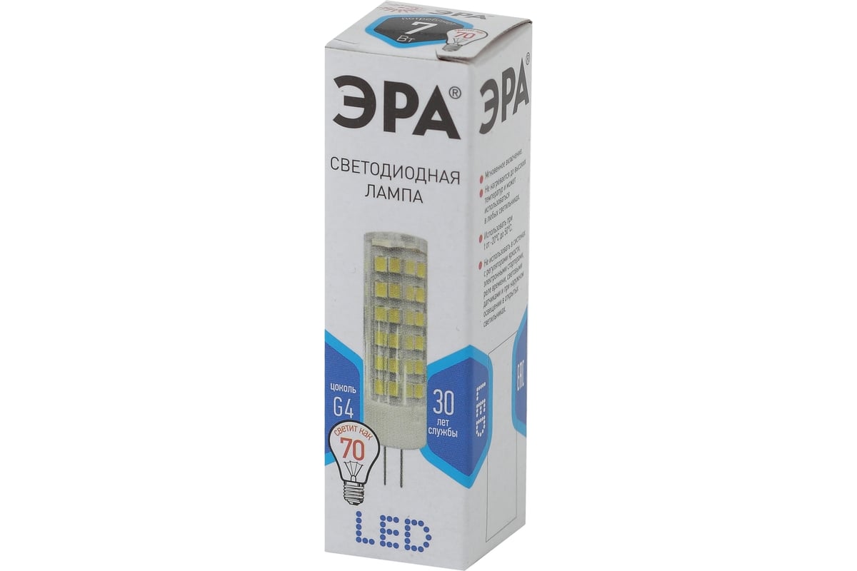 Светодиодная лампа ЭРА LED smd JC-7w-220V-corn, ceramics-840-G4 ...