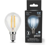 Лампа Gauss LED Filament Globe E14 5W 4100K SQ 105801205 15629265