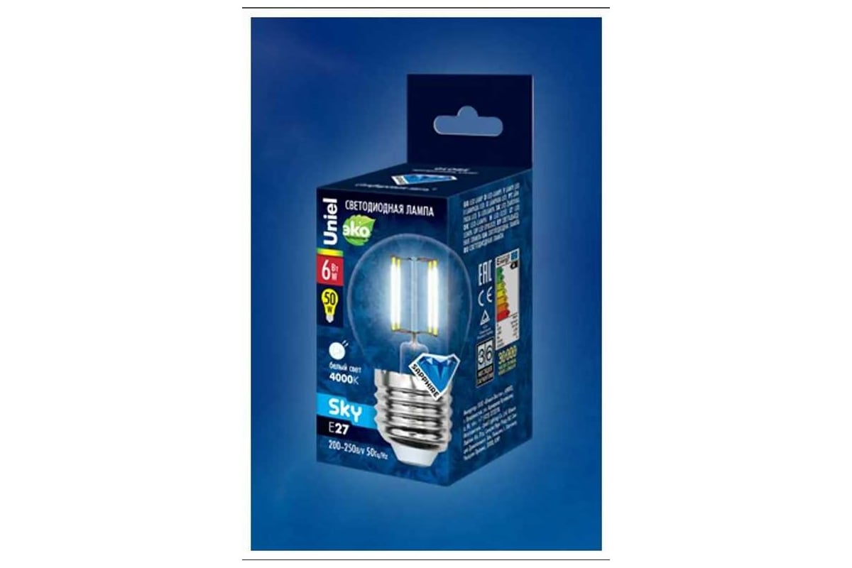 Светодиодная лампа Uniel LED-G45-6W/WW/E27/CL PLS02WH UL-00000196 ...