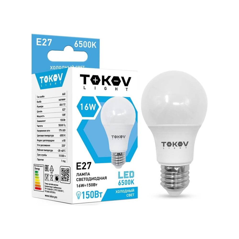 Светодиодная лампа TOKOV ELECTRIC 16вт а60 6500к е27 176-264в (tkl) TKL ...