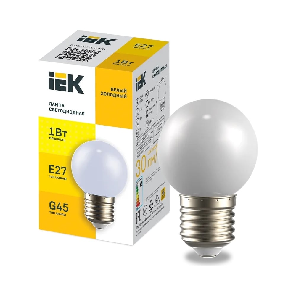 Светодиодная декоративная лампа IEK Lighting g45 шар 1вт 230в холодный ...