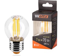 Лампа LED Wolta FILAMENT 7Вт, 3000K Теплый свет, цоколь Е2 25Y45GLFT7E27