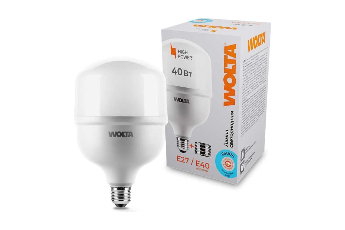 Светодиодная лампа Wolta LED 40 Вт, 6500К Холодный белый свет, цоколь ...