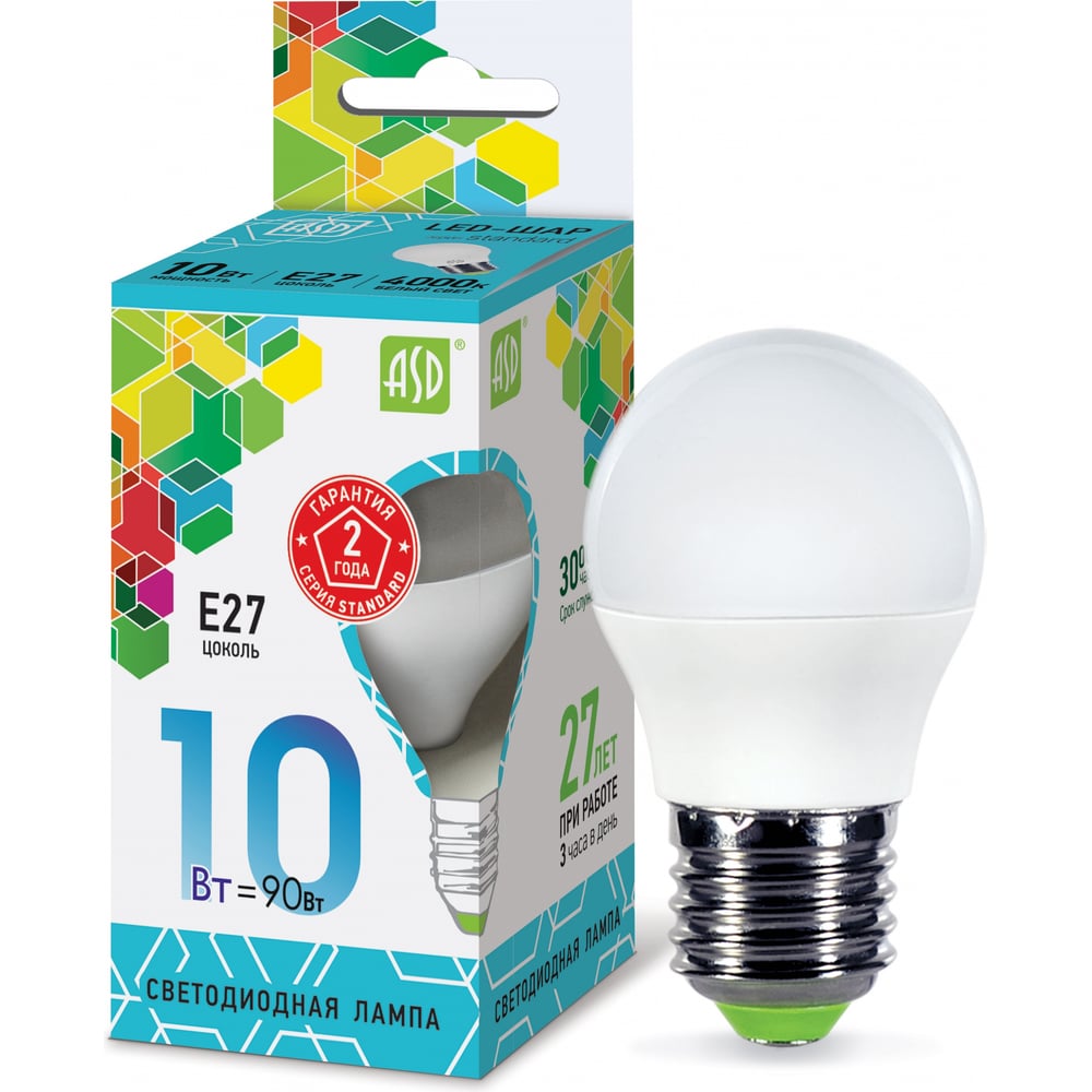 Светодиодная лампа ASD LED-ШАР-standard 10Вт 230В Е27 4000К 900Лм ...