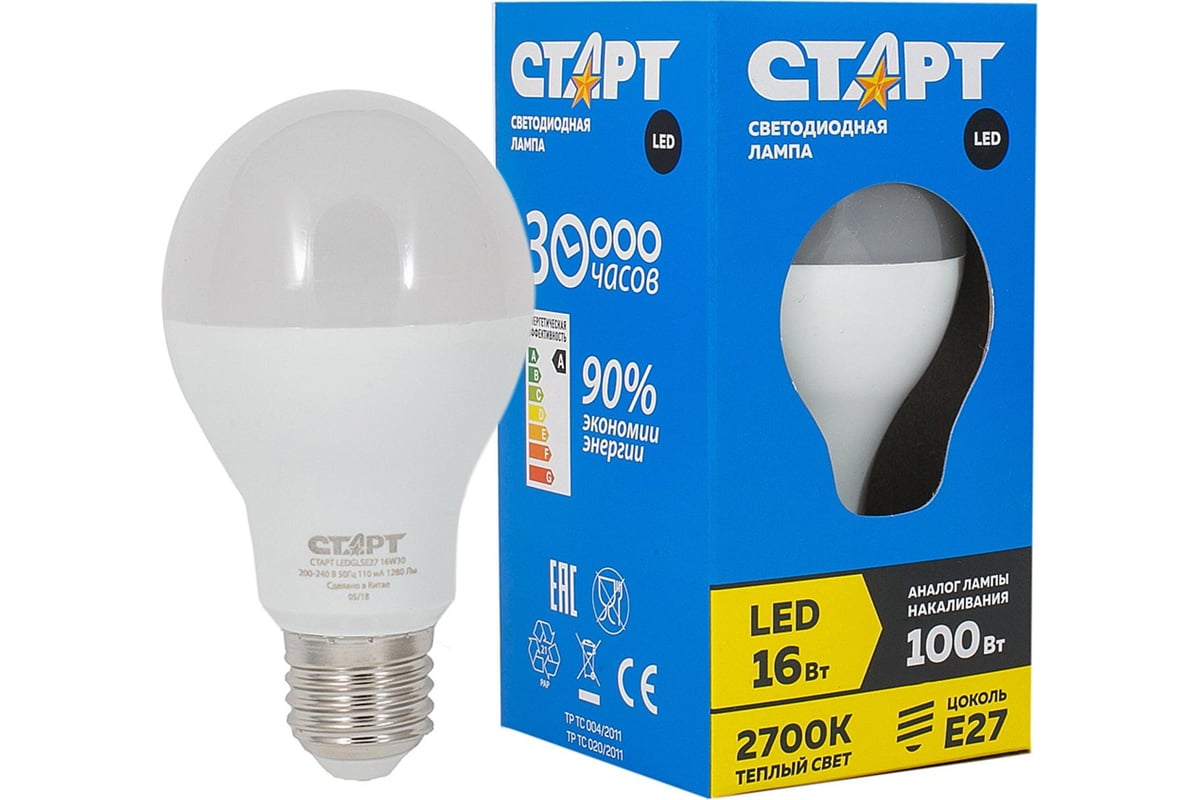 Светодиодная лампа в колбе лон СТАРТ LEDGLSE27 16W30