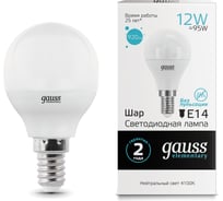 Светодиодная лампа Gauss Elementary Шар 12W 920lm 4100K Е14 LED 1/10/100 53122 15869355