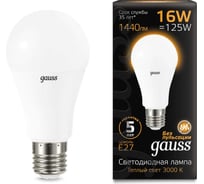 Светодиодная лампа Gauss A60 16W 1440lm 3000K E27 LED 1/10/50 102502116 15869235