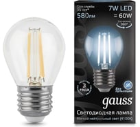 Лампа Gauss LED Filament Шар E27 7W 580Лм 4100K SQ 105802207 15869277