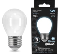 Лампа Gauss LED Filament Шар OPAL E27 5W 450Лм 4100K SQ 105202205 15869307