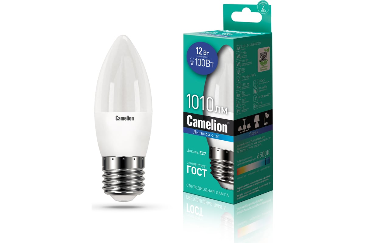 Светодиодная лампа Camelion LED12-C35/865/E27 12Вт 220В 13692 - выгодная  цена, отзывы, характеристики, фото - купить в Москве и РФ