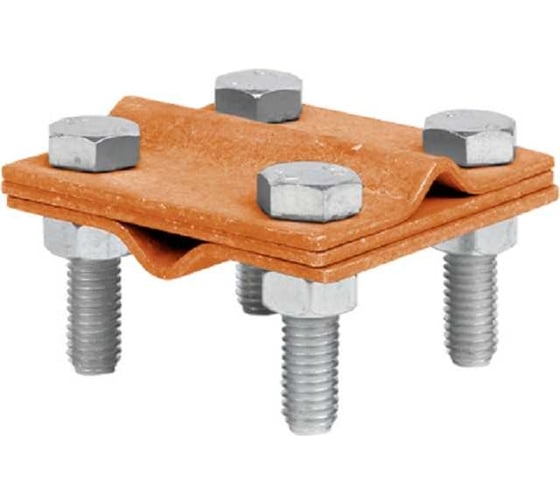 Соединительный крестовой зажим Protectpro прут-прут (3пластины 56x56 мм для круга ф8-10 мм и полосы 25/30 мм), медь 6010CU 1