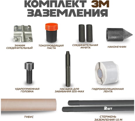Комплект заземления ЭИК 3 метра с ударной насадкой SDX-max eik003