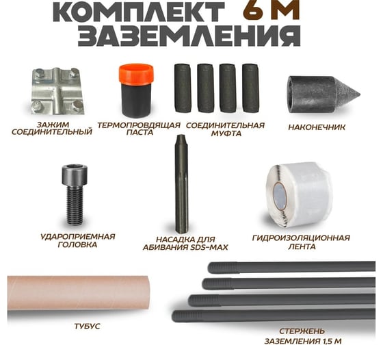 Комплект заземления ЮПИТЕРСТАЛЬ 6 метров сударной насадкой SDX-max PAL00003