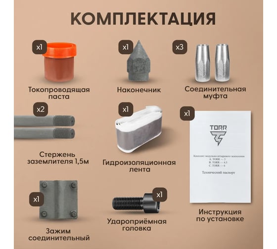 Заземление TORR 3м для сложных грунтов + насадка sds max 6189002