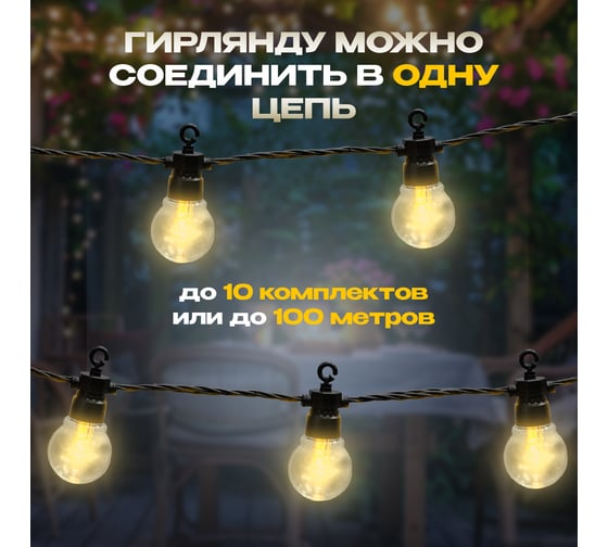 Уличная гирлянда Neon-Night лофт, черный каучук, 20 прозрачных ламп, теплый белый, IP65, 10 м 331-355