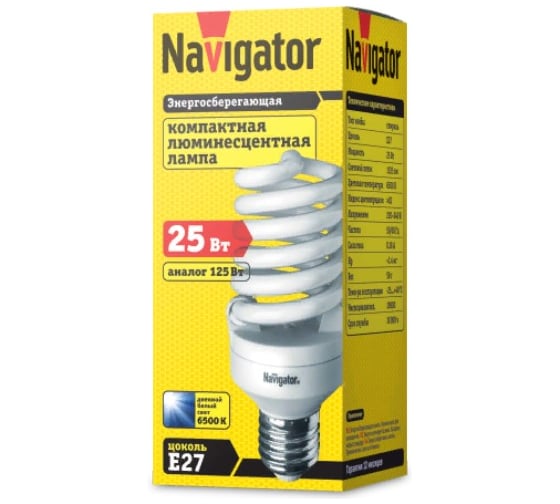 Люминесцентная компактная лампа Navigator 94 053 NCL-SH10-25-860-E27 94053