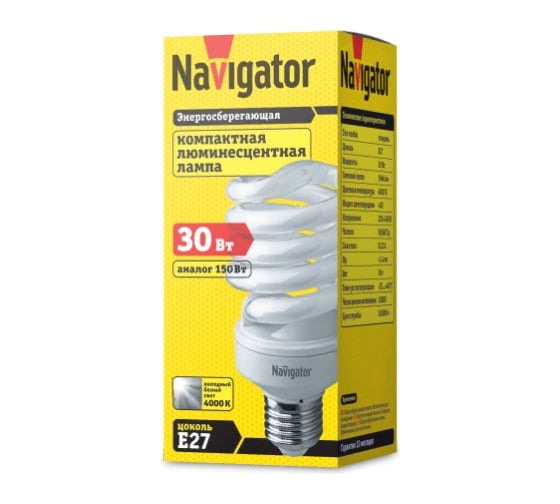 Люминесцентная компактная лампа Navigator 94 057 NCL-SH10-30-840-E27 94057