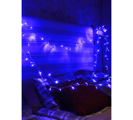 Гирлянда КОСМОС LED 100 светодиодов, синий, 10,8 м, 8 режимов мигания, KOC_GIR100LED_B