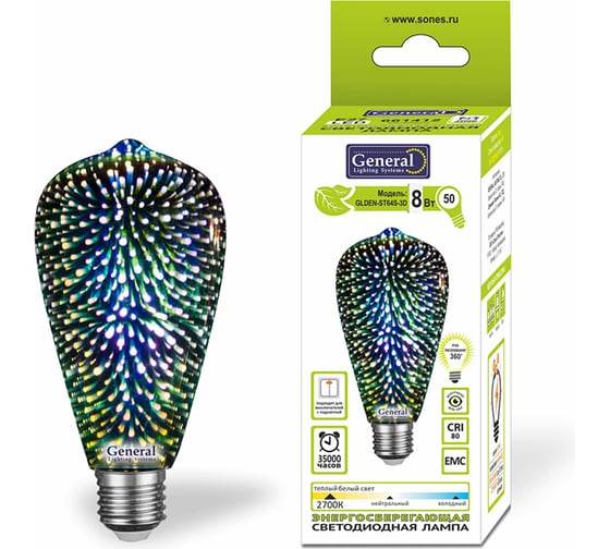 Лампа General Lighting Systems GLDEN-ST64S-3D-8-230-E27-2700 661412