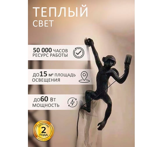 Настенный светильник Балтийский светлячок Monkey, черный, левая сторона LM-1003CHL