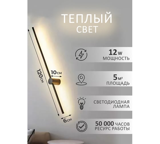 Настенный светодиодный светильник Балтийский светлячок 120 см черный S-120CHD
