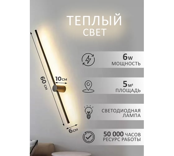 Настенный светодиодный светильник Балтийский светлячок 60 см черный S-60CHD