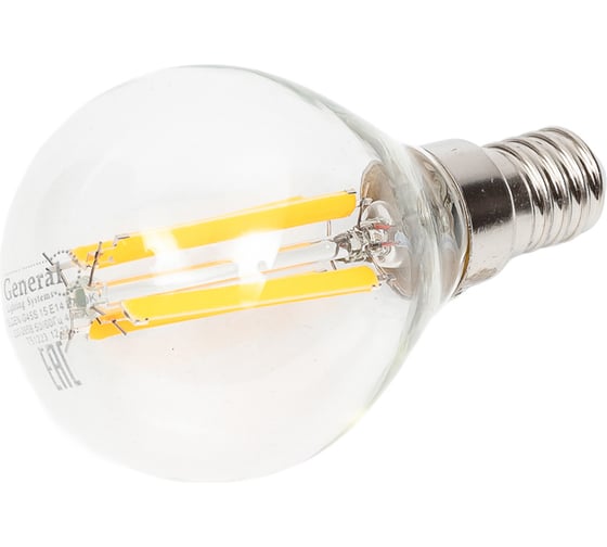 Светодиодная лампа General Lighting Systems Филамент прозрачный E14 15Вт 230В 1050Лм 2700К Теплый белый свет Шар GLDEN-G45S-15-230-E14-2700 661428