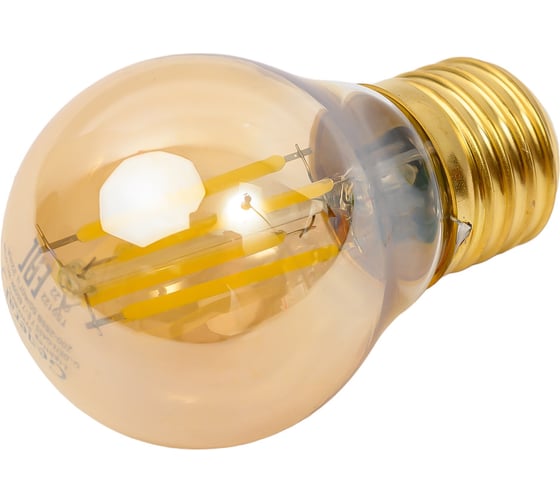 Светодиодная лампа General Lighting Systems Филамент прозрачный золотой E27 7Вт 500Лм 6500К Холодный белый свет Шар GLDEN-G45S-7-230-E27-6500 661433 1
